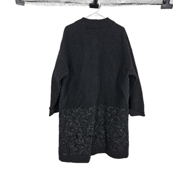 Lafayette 148 Overcoat Jacket Black Wool Cut Out Embroidered Button Front Size L - Picture 7 of 7